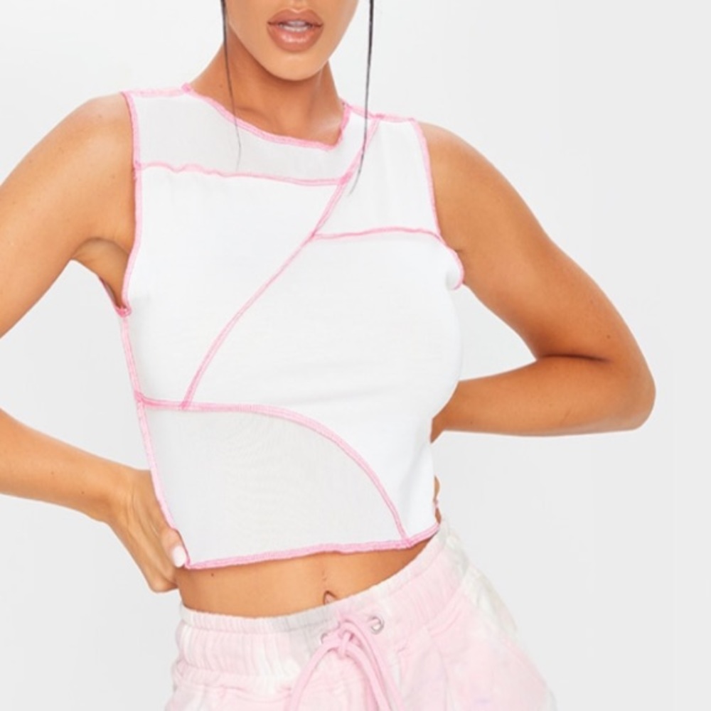 NWOT PRETTY LITTLE THING WHITE & PINK CROP TOP